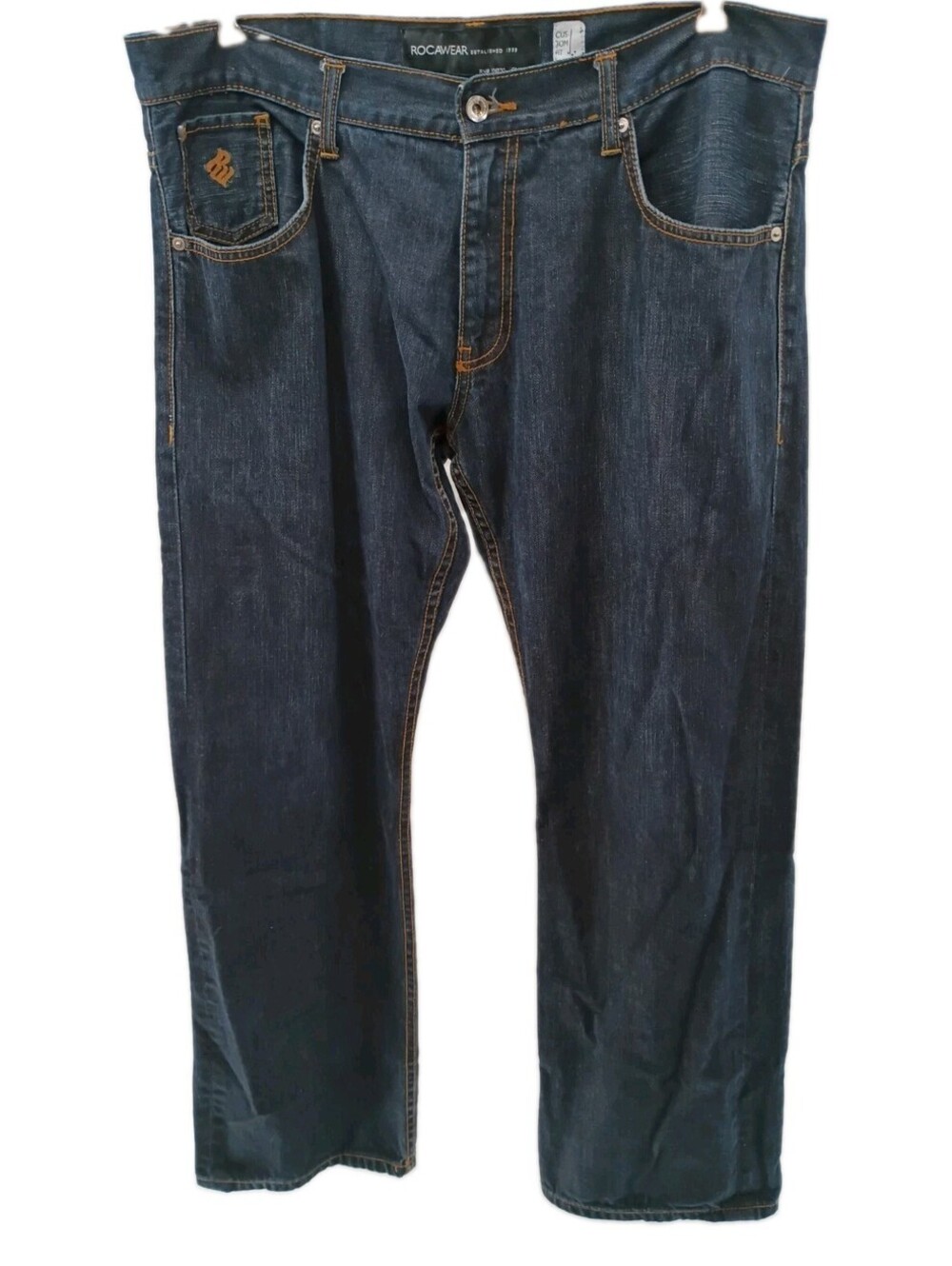 Rocawear Jeans Mens 38x34 Blue Denim Straight Leg Dark Wash Y2k Hip Hop Street